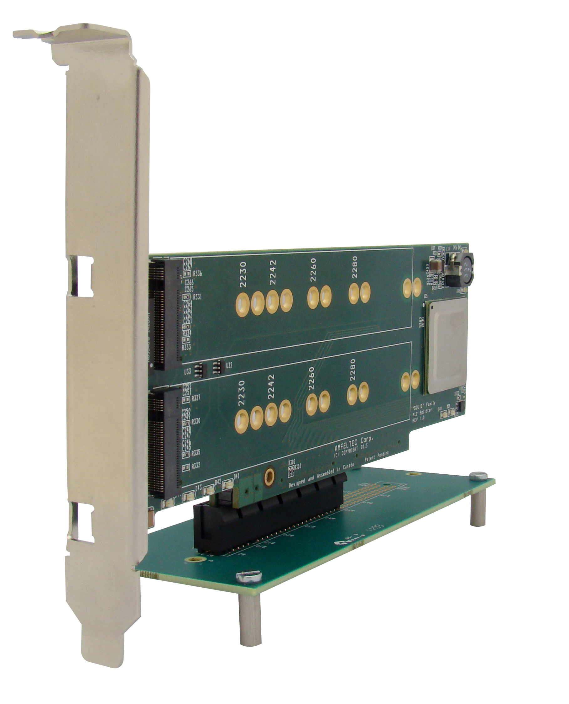 PCI Express Gen 2 Carrier Board for 4 PCIe M.2 SSD modules Amfeltec